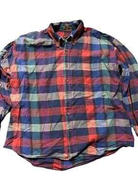Men’s Boston Traders Plaid Flannel Button Up Shirt Size Large Blue